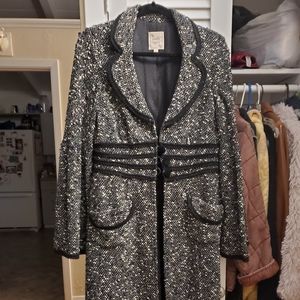 Nanette Lepore Black and White Tweed Coat with Trim